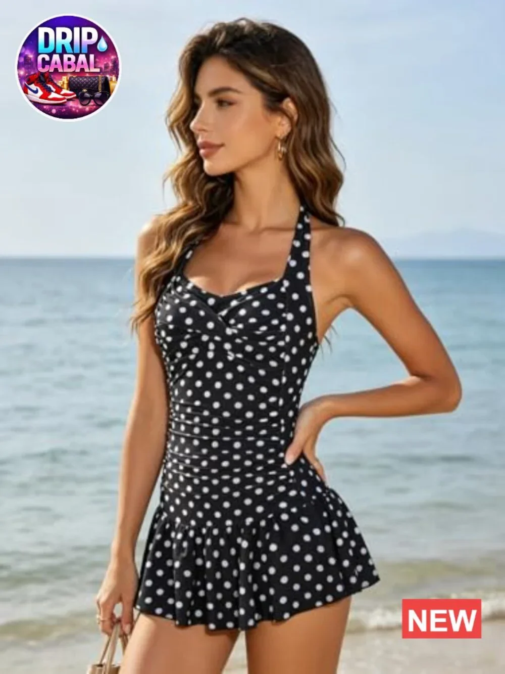 Tankini Swim Dress Set with Tummy Control High Waisted Bottom Polka Dot